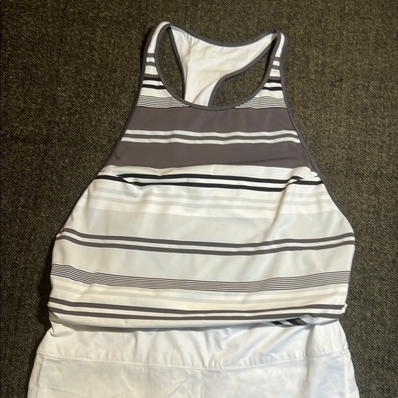 Lululemon Blissed Out Tank Dress White Grey Stripes sz est 8 - Picture 3 of 12